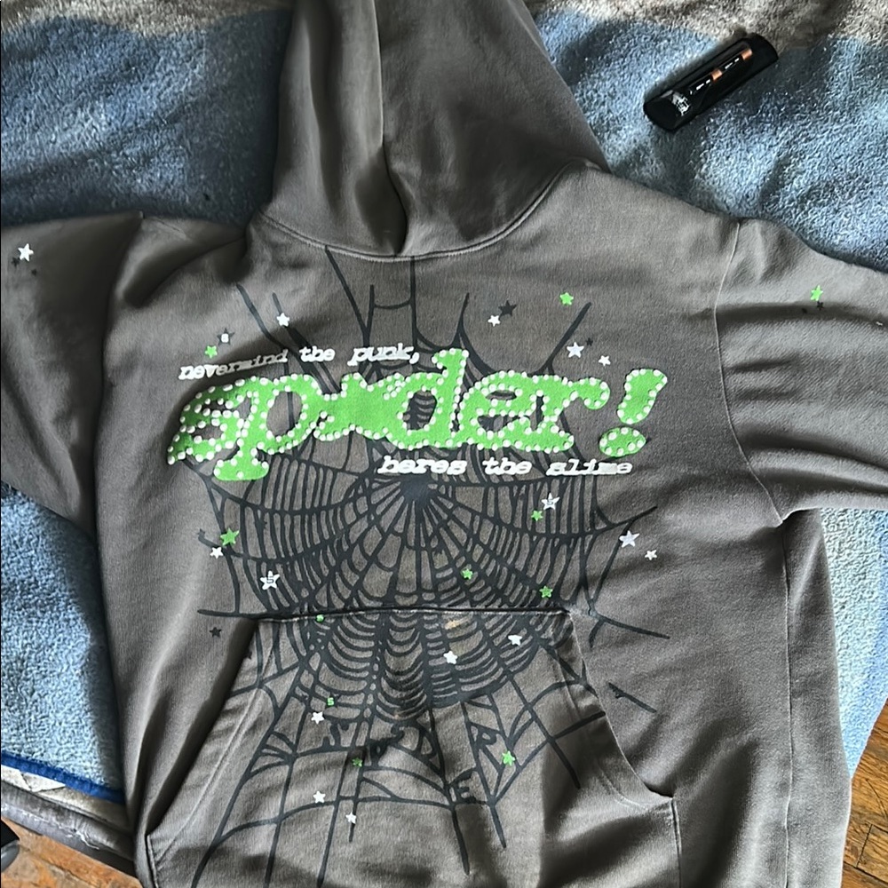 Spider Brand Gray Hoodie with Green Accents